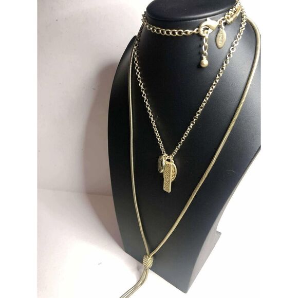 Chico's Jewelry - 2063 Chico's Gold tone Lariat pendant Layered chain necklace  26" long